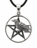 Pentagramm mit Rabe 80 mit Korbkette - Silber
