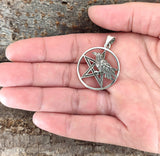 Pentagramm mit Rabe 80 mit Korbkette - Silber
