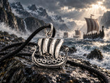 Wikinger-Schiff 317 mit Schlangenkette - Silber