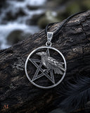 Pentagramm mit Rabe 80 mit Korbkette - Silber