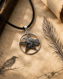 Pentagramm mit Rabe 80 mit Korbkette - Silber