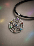 Anhänger 416 Metatrons Würfel mit Chakra Steinen - Silber