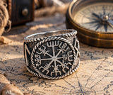 Ring Wikingerkompass Vegvisir, Gr. 54-74 (wiko 1) - Silber
