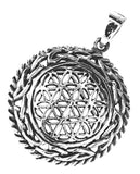 Blume des Lebens 256 mit Schlangenkette - Silber
