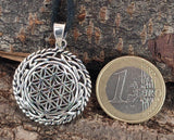 Blume des Lebens 256 mit Schlangenkette - Silber